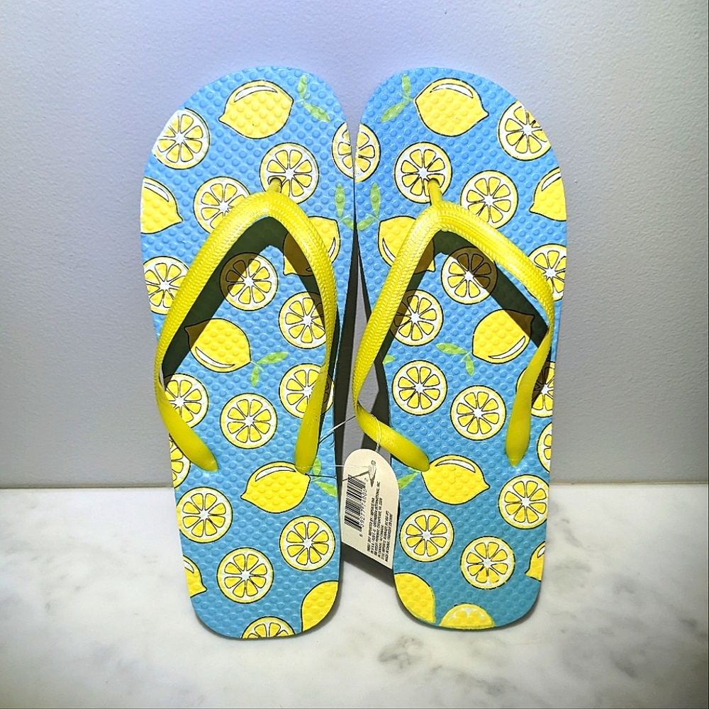 Lemon Print Flip Flops